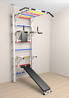 Шведская стенка Sv Sport враспор (Турник рукоход/Брусья/Стойка/Скамья) (258-275 см) 726 ( Разноцветные перекладины)