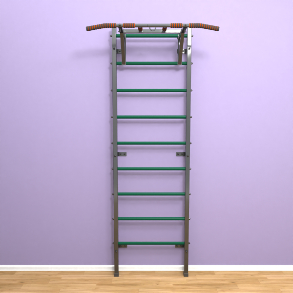 Шведская стенка "LittleSport" ПУ Графит зеленые ступени