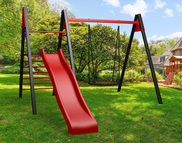 Уличные качели Sv Sport Maxi с горкой УК142.5В1 (4.0м/Гнездо 115см/Подвесы на втулке 1к)