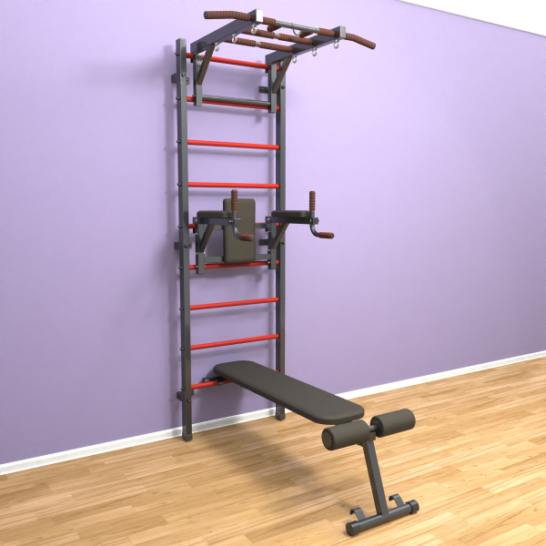 Шведская стенка «LittleSport» Л 3.0 Графит красные ступени