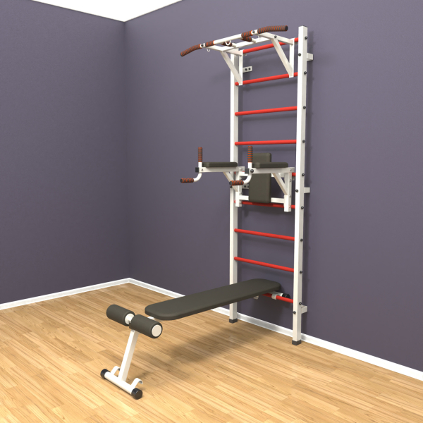 Шведская стенка «LittleSport» ПУ 3.0 Белый красные ступени