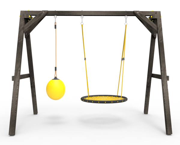 Деревянные качели Пикник 2 "Блэк" (качели гнездо 1м + качели шар)