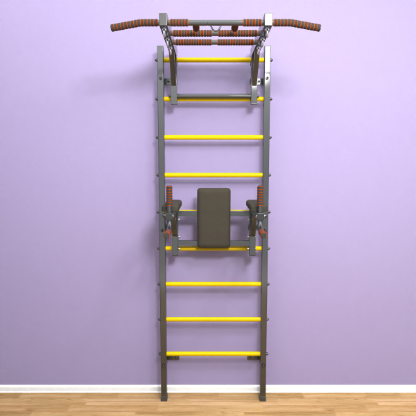 картинка Шведская стенка «LittleSport» Л 2.0 Графит желтые ступени от магазина Лазалка