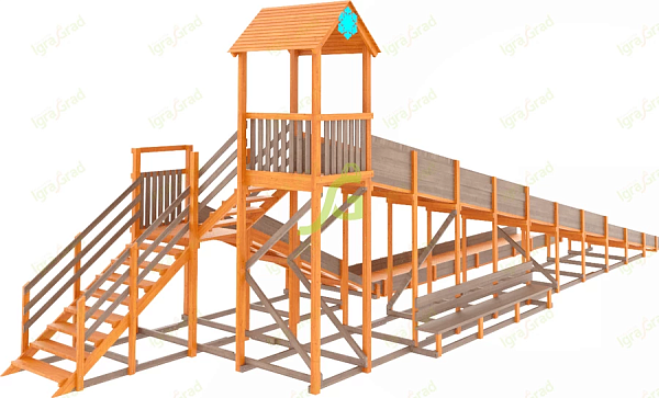 Зимняя горка "IgraGrad Snow Fox 12 м" с двумя скатами и выкатом 8 м