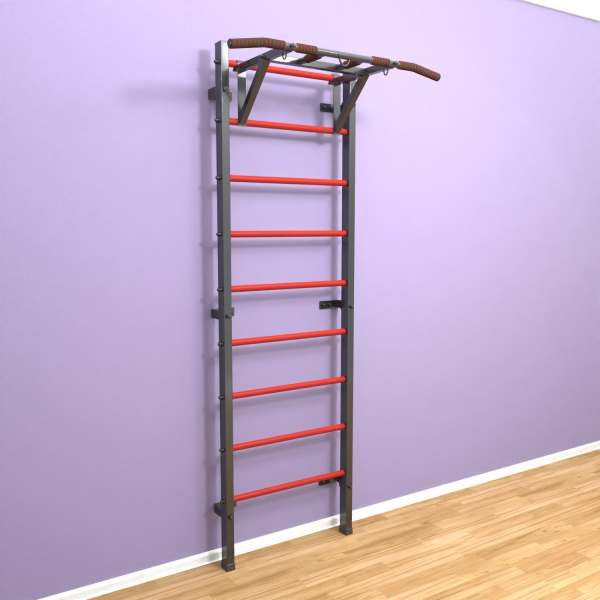 Шведская стенка "LittleSport" ПУ Графит красные ступени