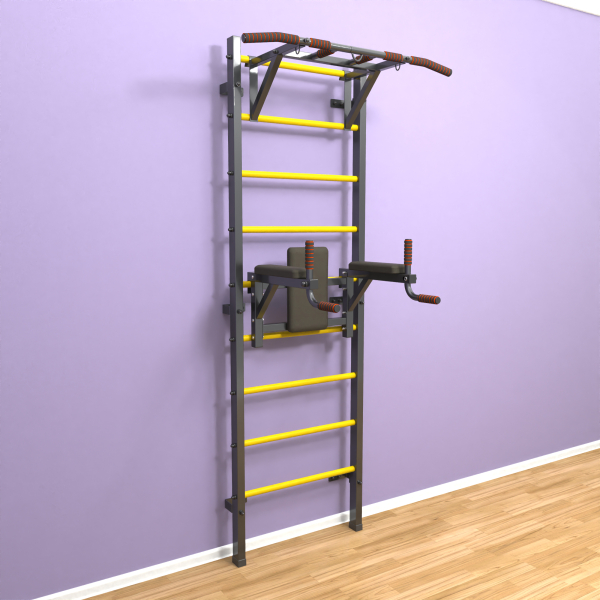 Шведская стенка «LittleSport» ПУ 2.0 Графит желтые ступени