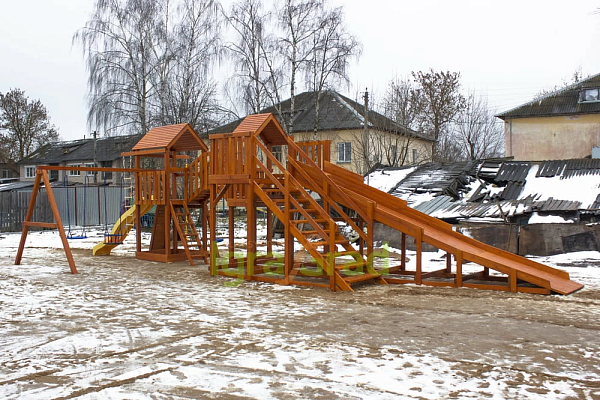 Детская деревянная зимняя горка IgraGrad Snow Fox 5,9 м + Панда Фани Gride