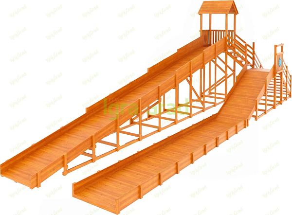 Зимняя горка "IgraGrad Snow Fox 12 м" с двумя скатами и выкатом 8 м