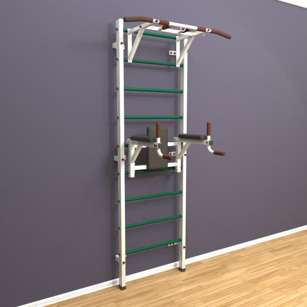 Шведская стенка «LittleSport» ПУ 2.0 Белый зеленые ступени
