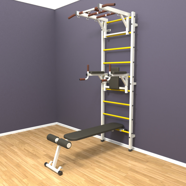 Шведская стенка «LittleSport» Л 3.0 Белый желтые ступени