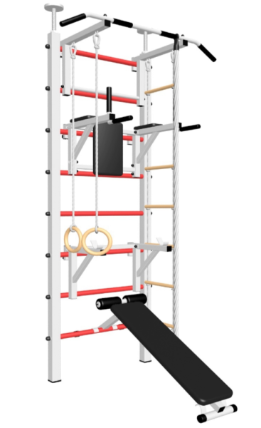 Шведская стенка Sv Sport враспор (Турник стандарт/Брусья/Стойка/Скамья/Канат/Кольца/Лестница) ( 275-295см) В 708 
