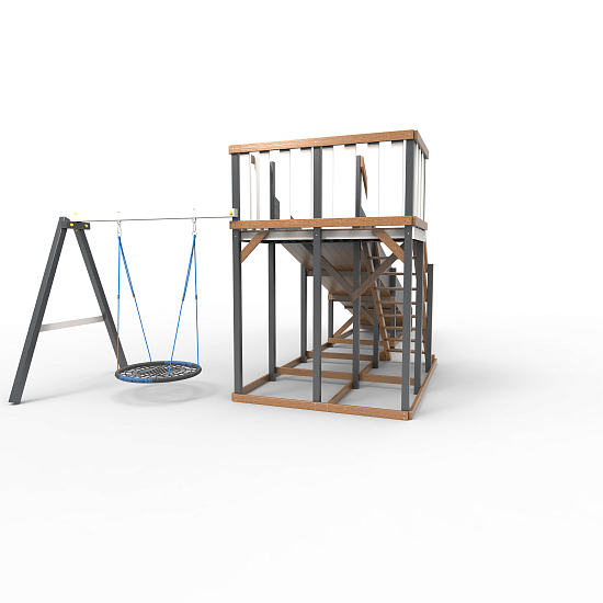 Детская площадка - деревянная горка Пикник "Зима №3" Ультра с качелями "Гнездо"