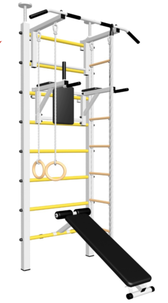 Шведская стенка Sv Sport враспор (Турник стандарт/Брусья/Скамья/Канат/Кольца/Лестница) (258-275 см) арт. 706